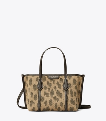 Tory Burch designer crossbody bags Mini Perry Canvas Tote in Cheetah Spots front
