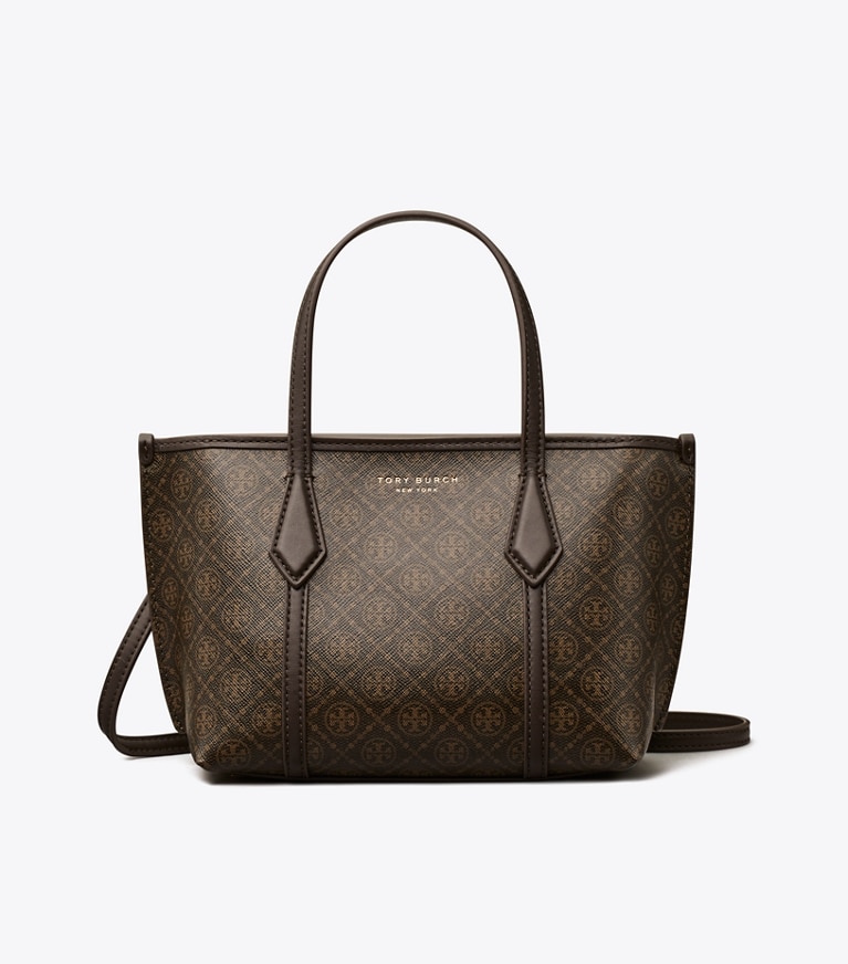 Tory Burch designer crossbody bags Mini Perry Coated Canvas Tote in French Press angle
