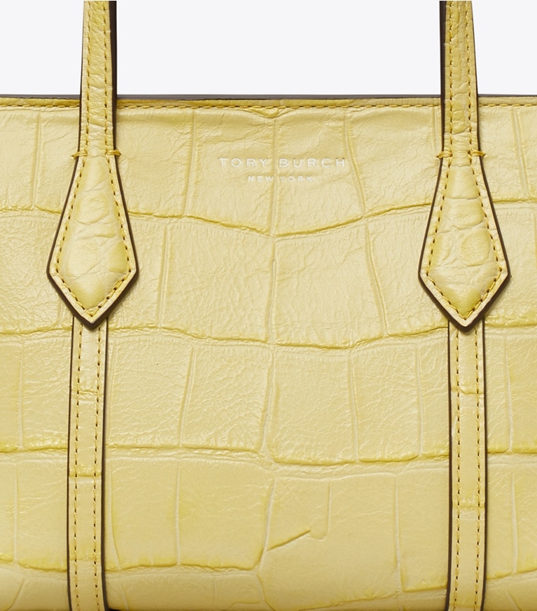 Tory Burch designer crossbody bags Mini Perry Embossed Tote in Yellow Sky detail