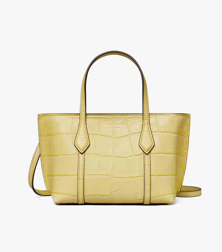 Tory Burch designer crossbody bags Mini Perry Embossed Tote in Yellow Sky front