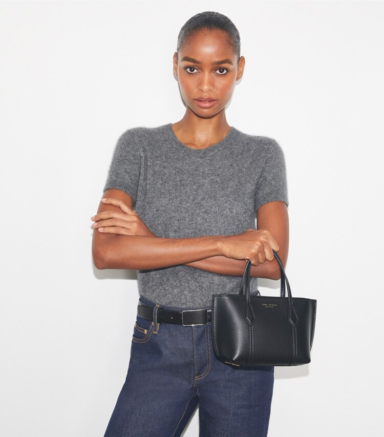 Tory Burch designer crossbody bags Mini Perry Tote in Black additional on model