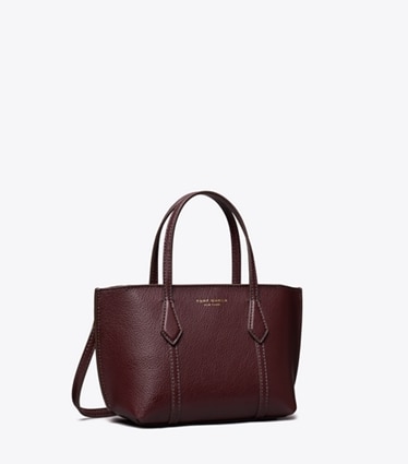 Tory Burch designer crossbody bags Mini Perry Tote in Beetle Berry angle