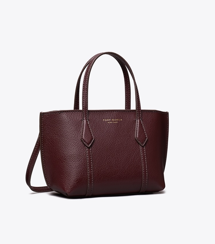 Tory Burch designer crossbody bags Mini Perry Tote in Beetle Berry angle