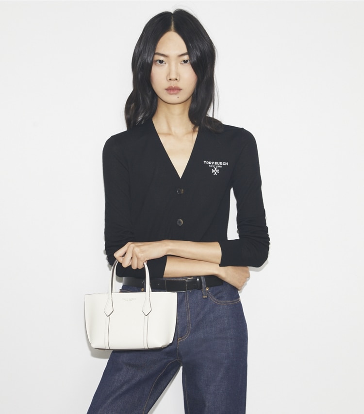 Tory Burch designer crossbody bags Mini Perry Tote Bag in Warm White additional on model