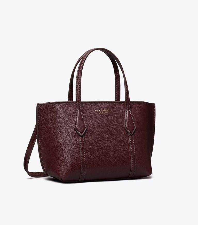Tory Burch designer crossbody bags Mini Perry Tote Bag in Beetle Berry angle