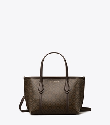 Tory Burch designer crossbody bags Mini Perry Tote Bag aus beschichtetem Canvas in French Press front