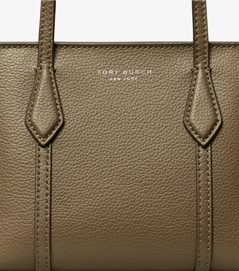 Tory Burch designer crossbody bags Mini Perry Tote Bag in Wild Mushroom detail