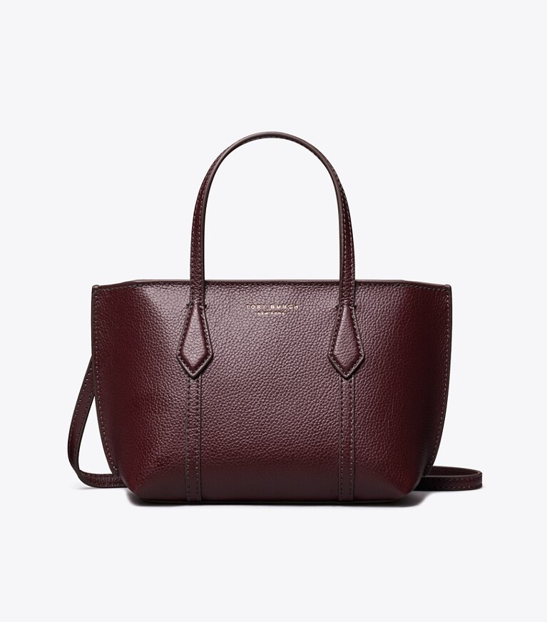 Tory Burch designer crossbody bags Mini Perry Tote Bag in Beetle Berry angle