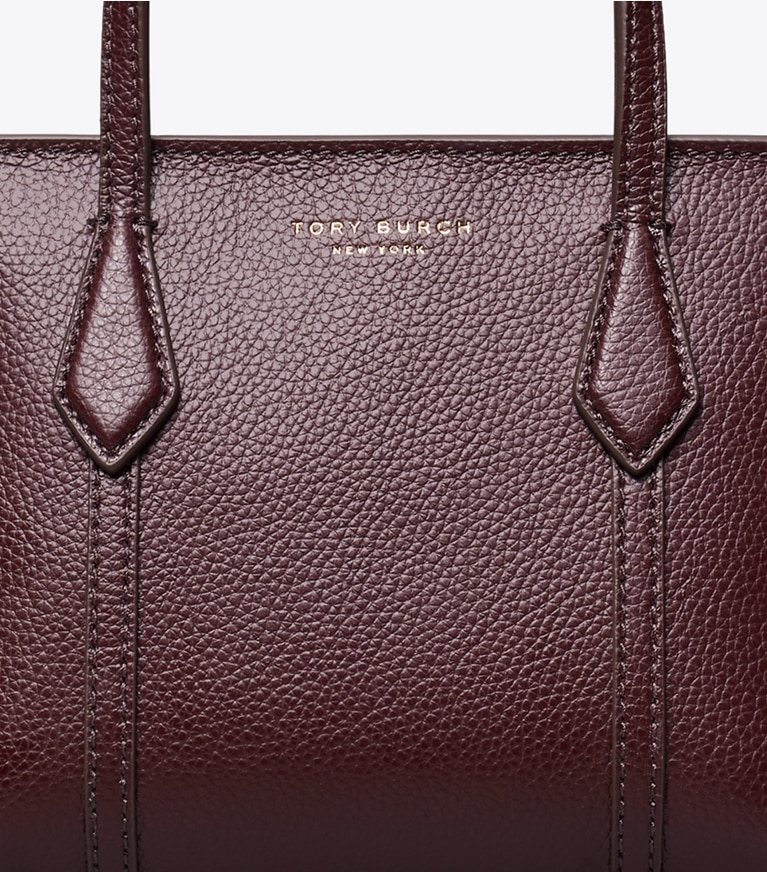 Tory Burch designer crossbody bags Mini Perry Tote in Beetle Berry angle