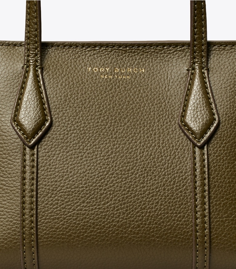 Tory Burch designer crossbody bags Mini Perry Tote in Dark Olive detail