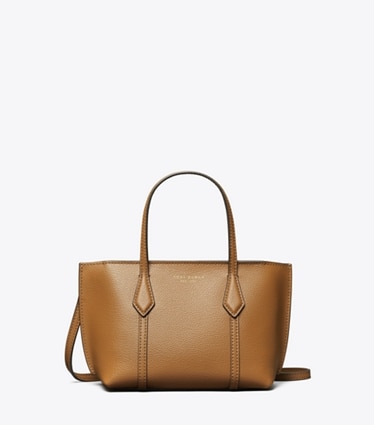 Tory Burch designer crossbody bags Mini Perry Tote in Autumn Brown front