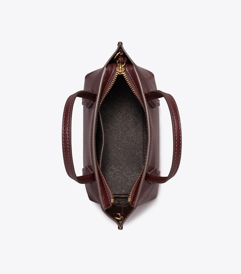 Tory Burch designer crossbody bags Mini Perry Tote in Beetle Berry angle