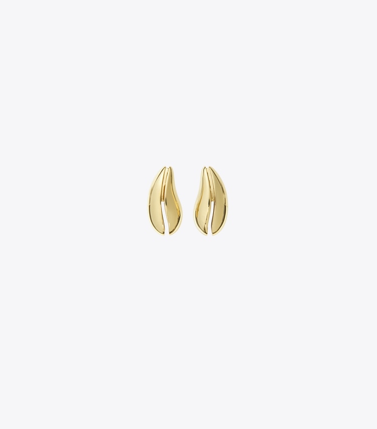 Tory Burch designer earrings Mini Pierced Earrings in Light Brass front