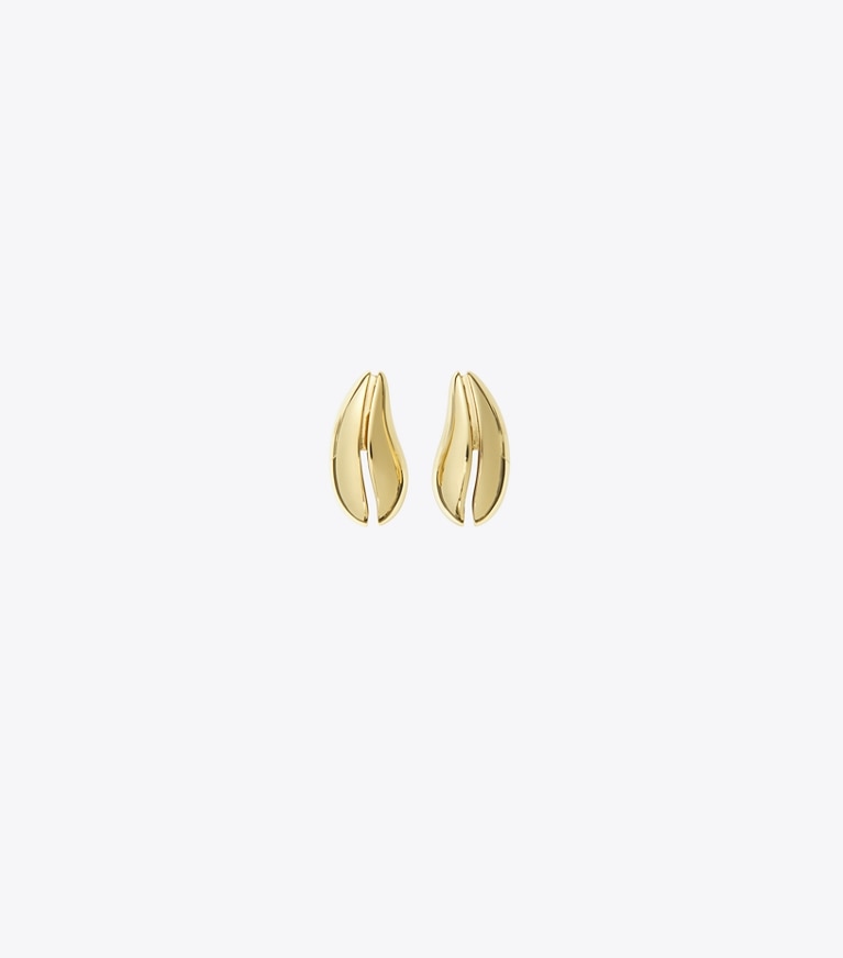 Tory Burch designer earrings Mini Pierced Earrings in Light Brass front