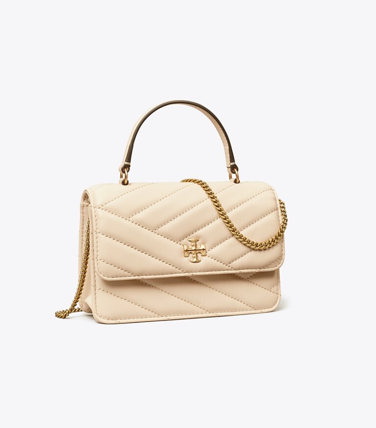 Tory Burch designer mini bags Mini portafoglio con catena e manico superiore Kira Chevron in New Cream angle