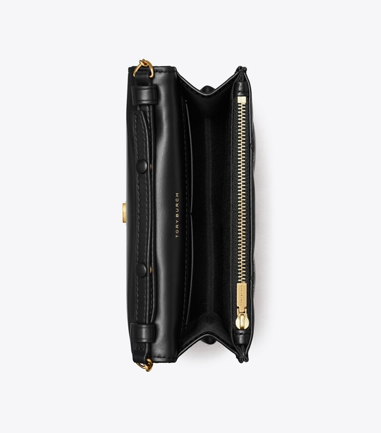 Tory Burch designer mini bags Mini portafoglio con catena e manico superiore Kira con trapuntatura a trapezio in Black angle