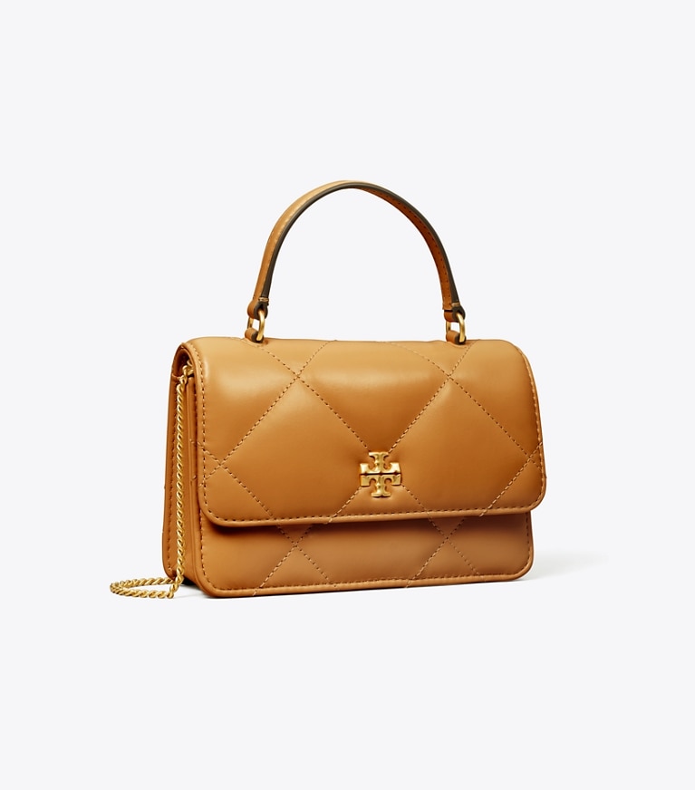 Tory Burch designer mini sacs Mini portefeuille chaîne et anse Kira à matelassage losange in Classic Chestnut angle