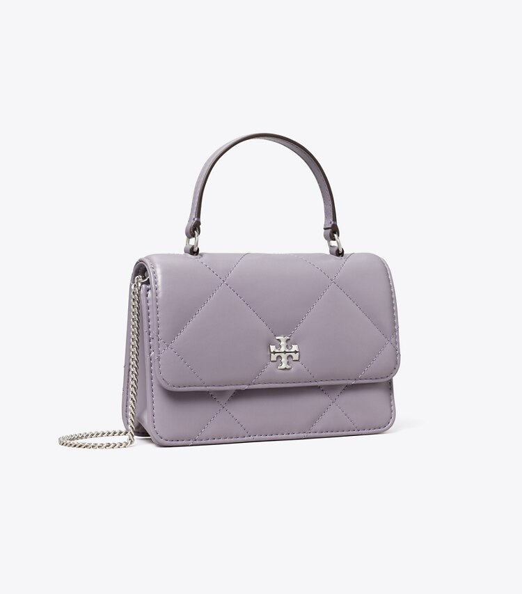 Tory Burch designer mini sacs Mini portefeuille chaîne et anse Kira à matelassage losange in Lavender angle