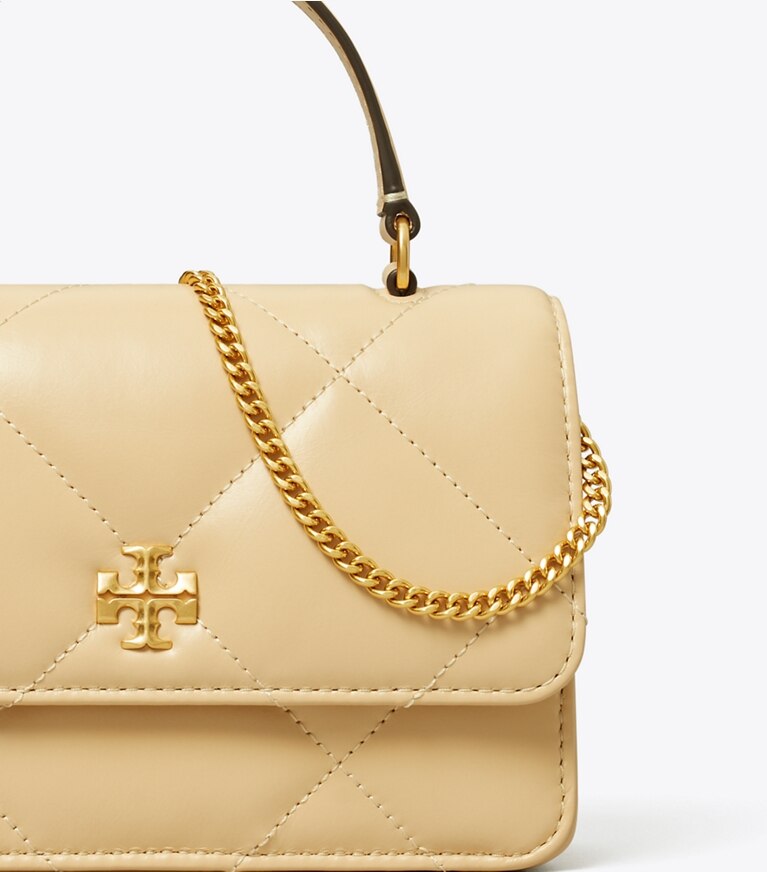 Tory Burch designer mini sacs Mini portefeuille chaîne et anse Kira à matelassage losange in Vanilla Soft Serve informations