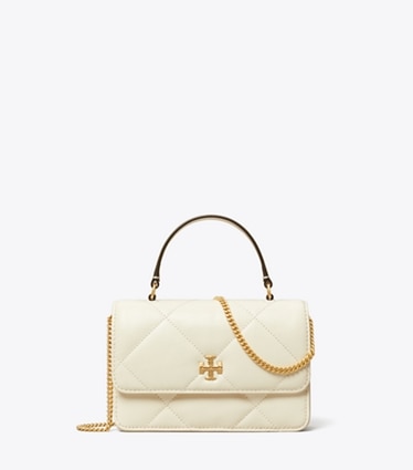 Tory Burch designer sacs à bandoulière Mini portefeuille chaîne et anse Kira à matelassage losange in Warm White front
