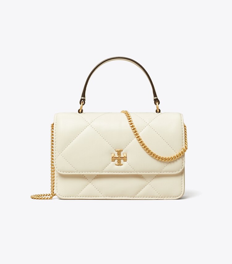 Tory Burch designer mini sacs Mini portefeuille chaîne et anse Kira à matelassage losange in Warm White front