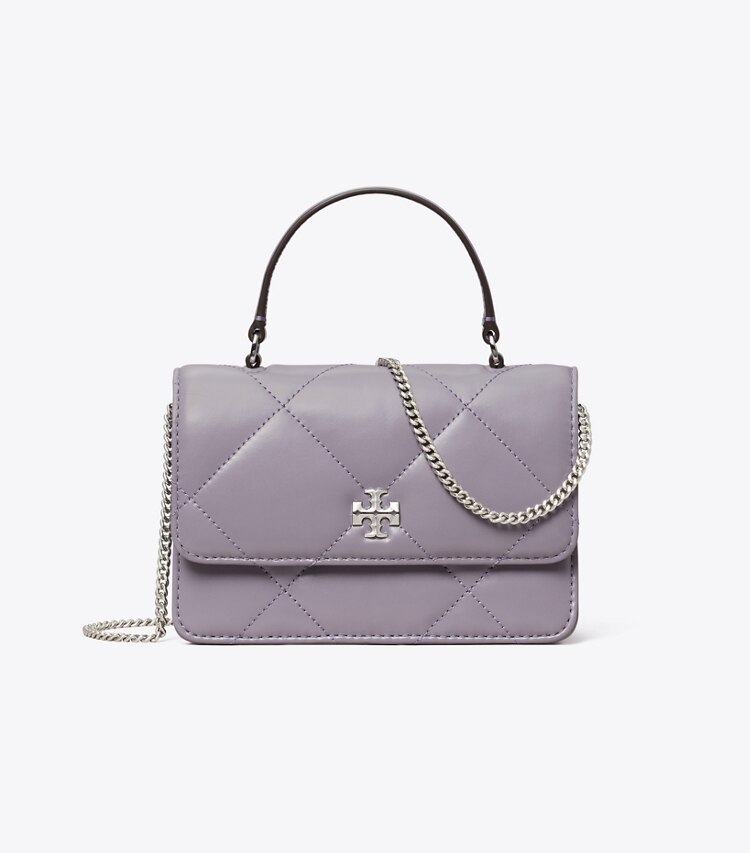 Tory Burch designer mini sacs Mini portefeuille chaîne et anse Kira à matelassage losange in Lavender front