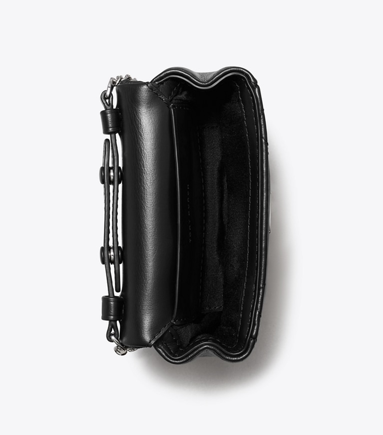Tory Burch designer mini sacs Mini portefeuille chaîne Kira Clover à matelassage losange in Black angle