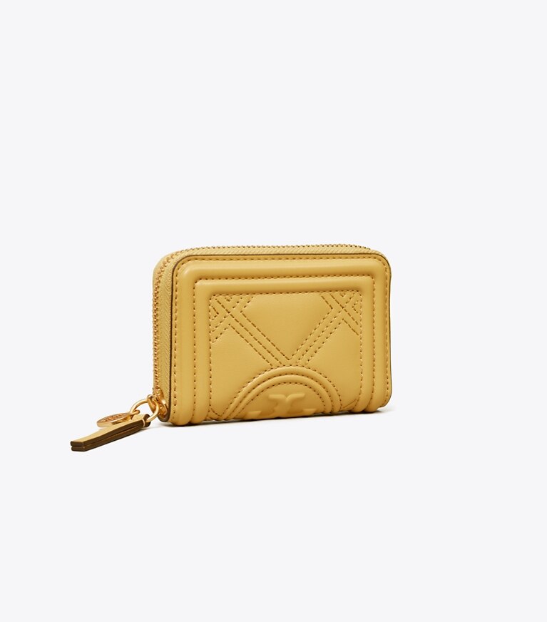 Tory Burch designer portefeuilles Mini portefeuille Fleming Soft dans BEESWAX angle