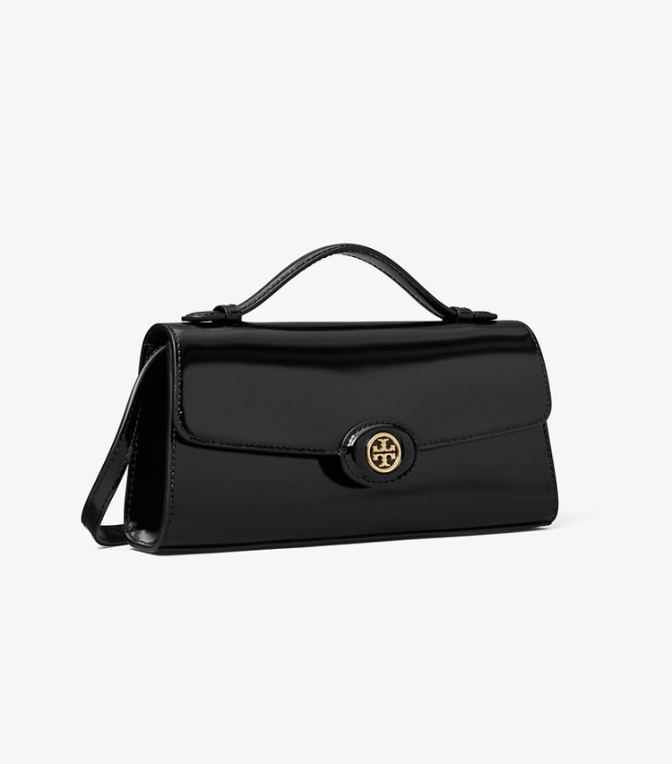 Tory Burch designer mini bags Mini Robinson Spazzolato Crossbody in Black angle
