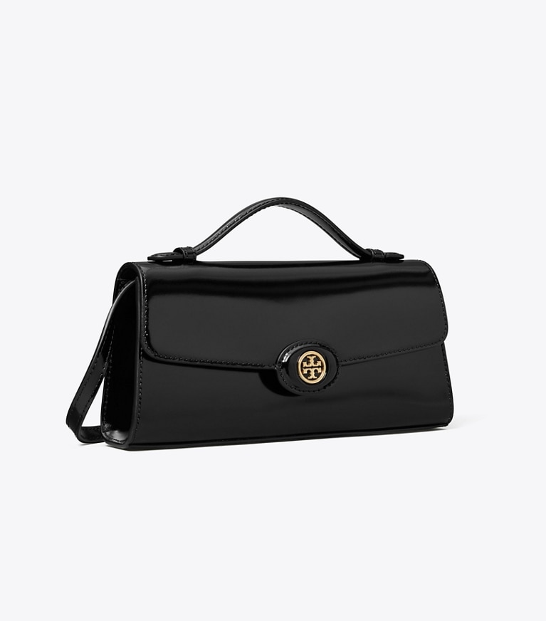 Tory Burch designer mini bags Mini Robinson Spazzolato Crossbody in Black angle