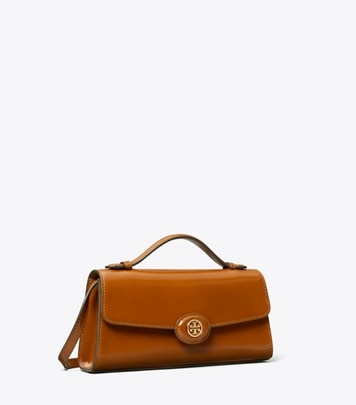 Tory Burch designer mini bags Mini Robinson Spazzolato Crossbody in DARK SIENNA angle