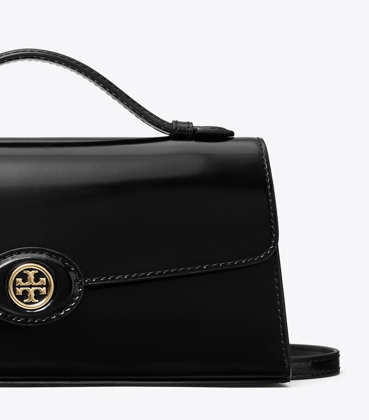 Tory Burch designer mini bags Mini Robinson Spazzolato Crossbody in Black detail