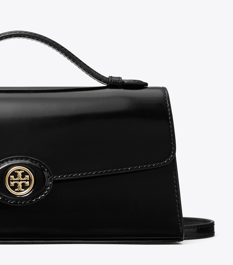 Tory Burch designer mini bags Mini Robinson Spazzolato Crossbody in Black angle