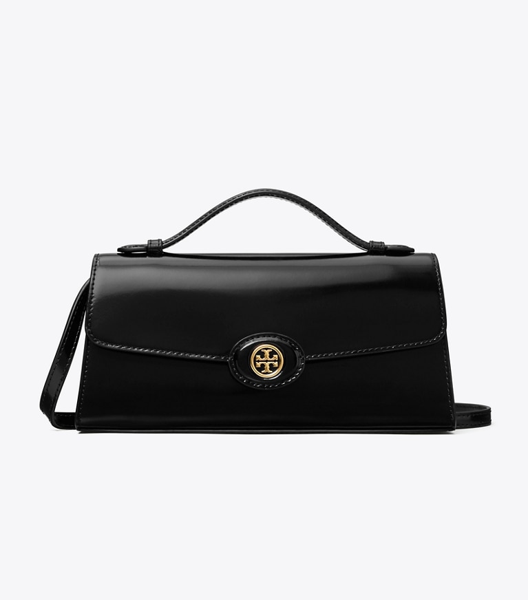 Tory Burch designer mini bags Mini Robinson Spazzolato Crossbody in Black angle