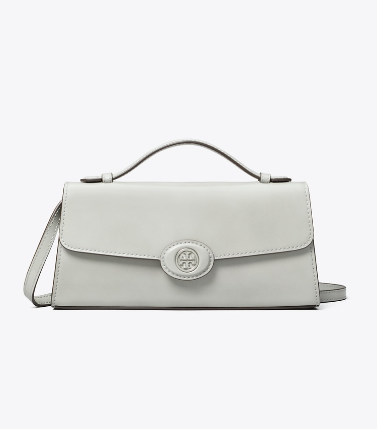 Tory Burch designer mini bags Mini Robinson Spazzolato Crossbody in Light Granite front