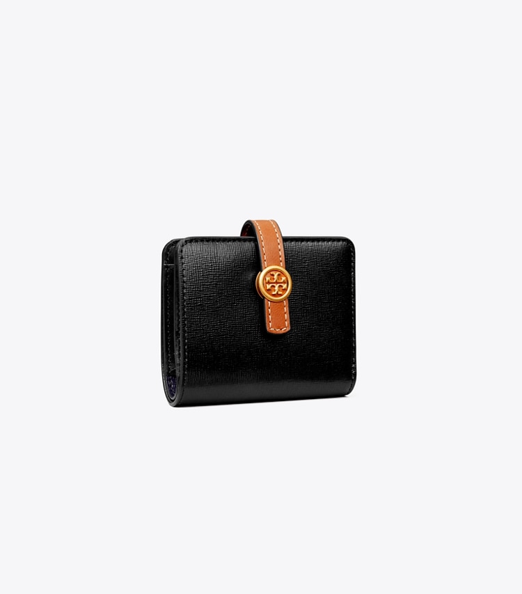 Tory Burch designer wallets Mini Robinson Wallet in Black angle