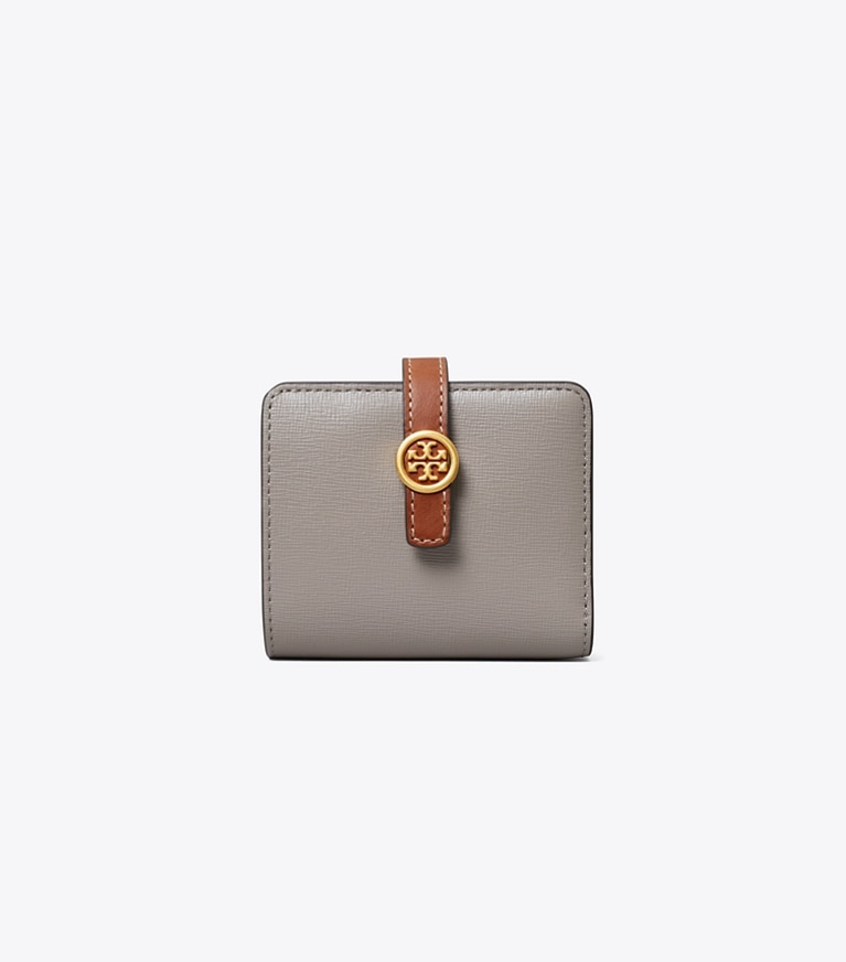 Tory Burch designer wallets Mini Robinson Wallet in Gray Heron angle