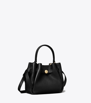 Tory Burch designer crossbody bags Mini Romy Bucket Bag in Black angle