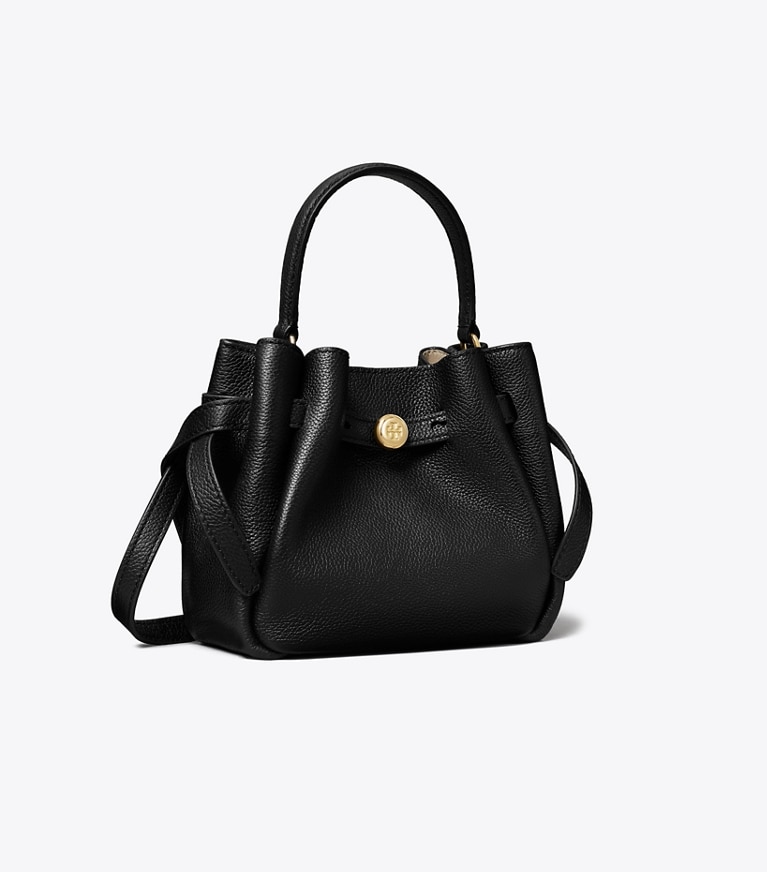 Tory Burch designer crossbody bags Mini Romy Bucket Bag in Black angle