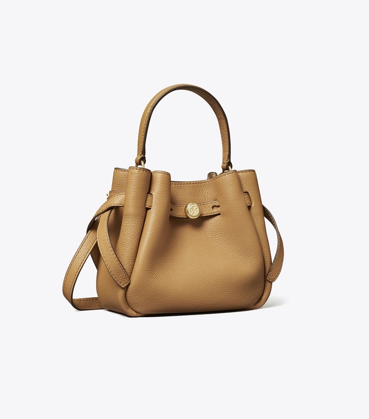 Tory Burch designer crossbody bags Mini Romy Bucket Bag in Tiramisu angle