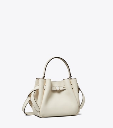 Tory Burch designer crossbody bags Mini Romy Bucket Bag in Light Cream angle