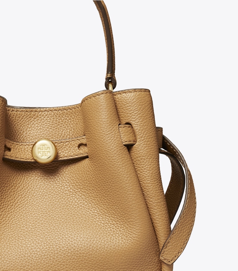 Tory Burch designer crossbody bags Mini Romy Bucket Bag in Tiramisu angle