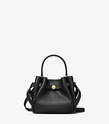 Tory Burch designer crossbody bags Mini Romy Bucket Bag in Black front
