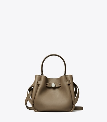 Tory Burch designer クロスボディバッグ ロミー ミニ バケットバッグ in Wild Mushroom front