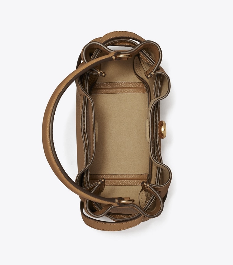 Tory Burch designer crossbody bags Mini Romy Bucket Bag in Tiramisu angle