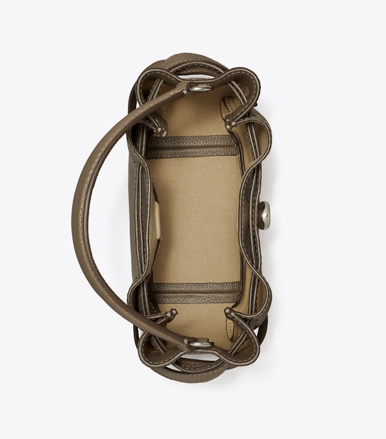 Tory Burch designer クロスボディバッグ ロミー ミニ バケットバッグ in Wild Mushroom angle