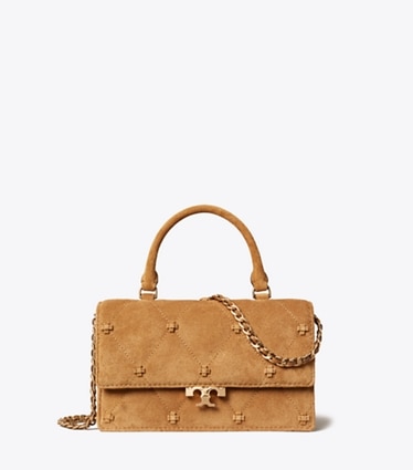 Tory Burch designer sacs à bandoulière Mini sac à anse en daim Bunny Knot in Toffee front