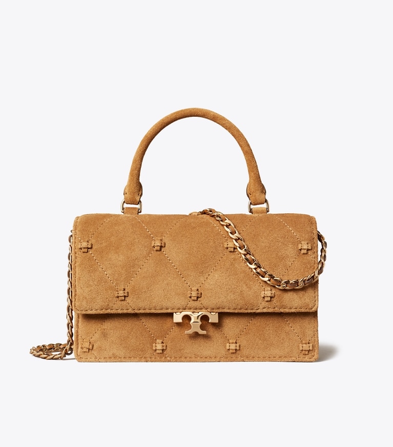 Tory Burch designer sacs à bandoulière Mini sac à anse en daim Bunny Knot in Toffee front
