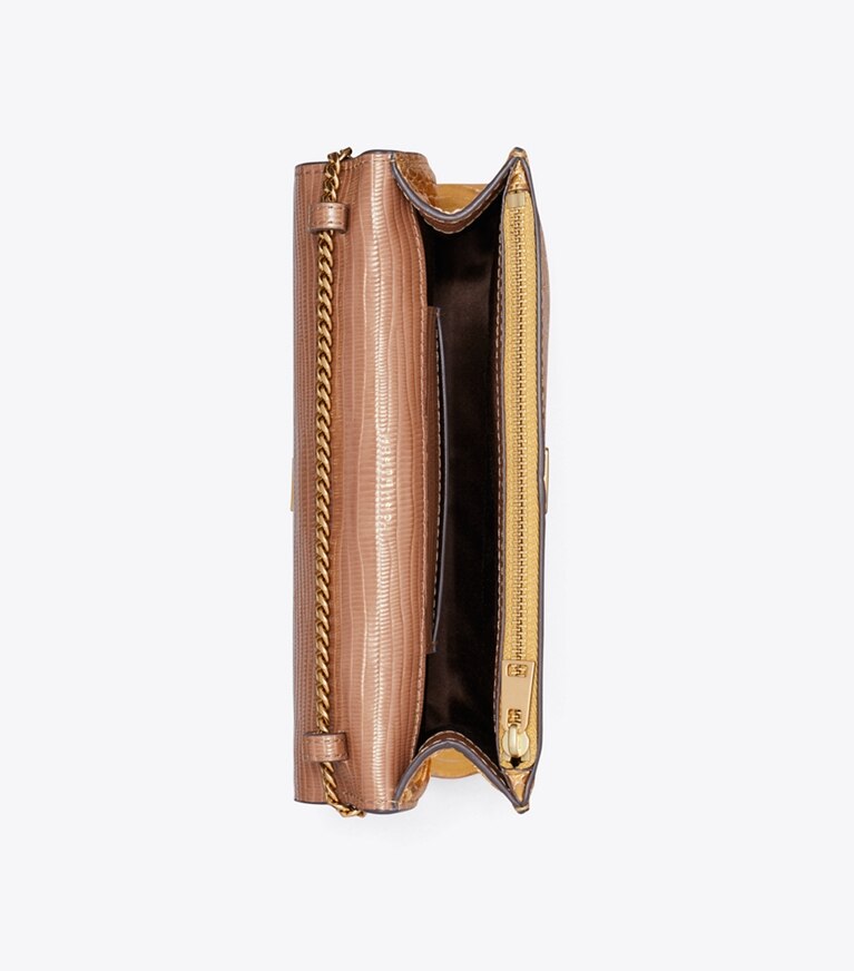 Tory Burch designer sacs à bandoulière Mini-sac à bandoulière Charlie en cuir de serpent avec poignée supérieure dans Gold vue du dessus