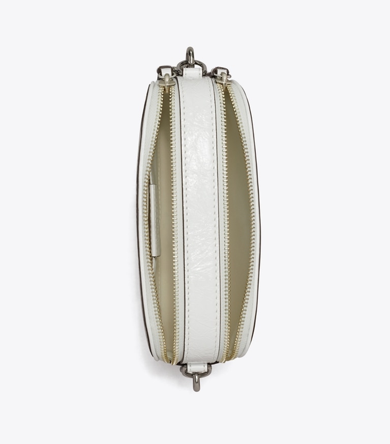 Tory Burch designer sacs à bandoulière Mini sac à bandoulière Miller en cuir craquelé in Blanc angle